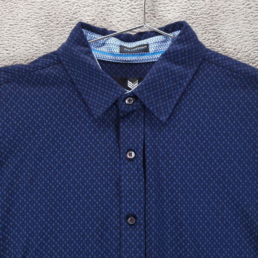 Buttercloth Dress Shirt Mens M Blue Geometric Regular Fit Icy Cotton Stretch